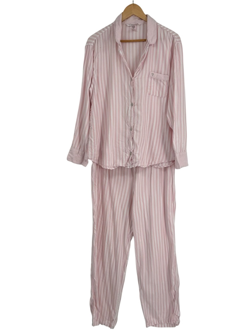 Victoria's Secret Women Flannel Pajama Set Pink Stripe Size XL Button Up